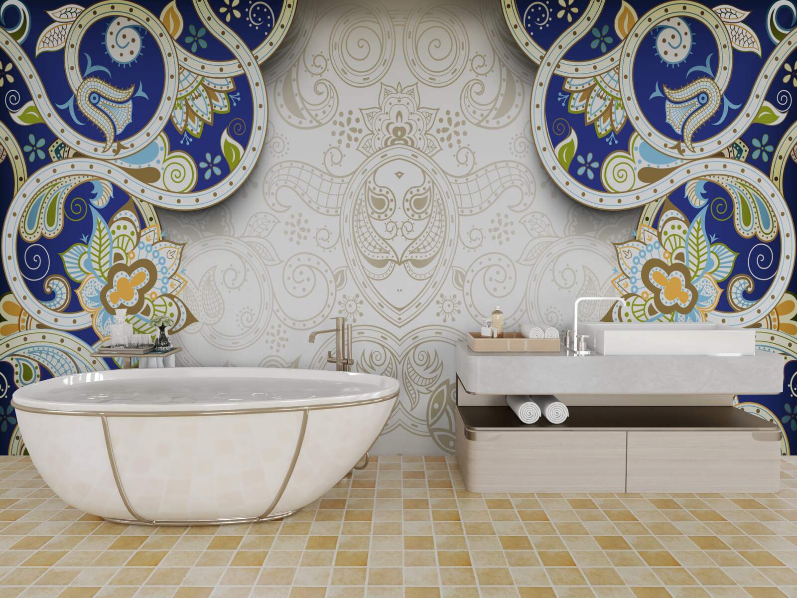 Fototapet decor în stil oriental în culori albastre