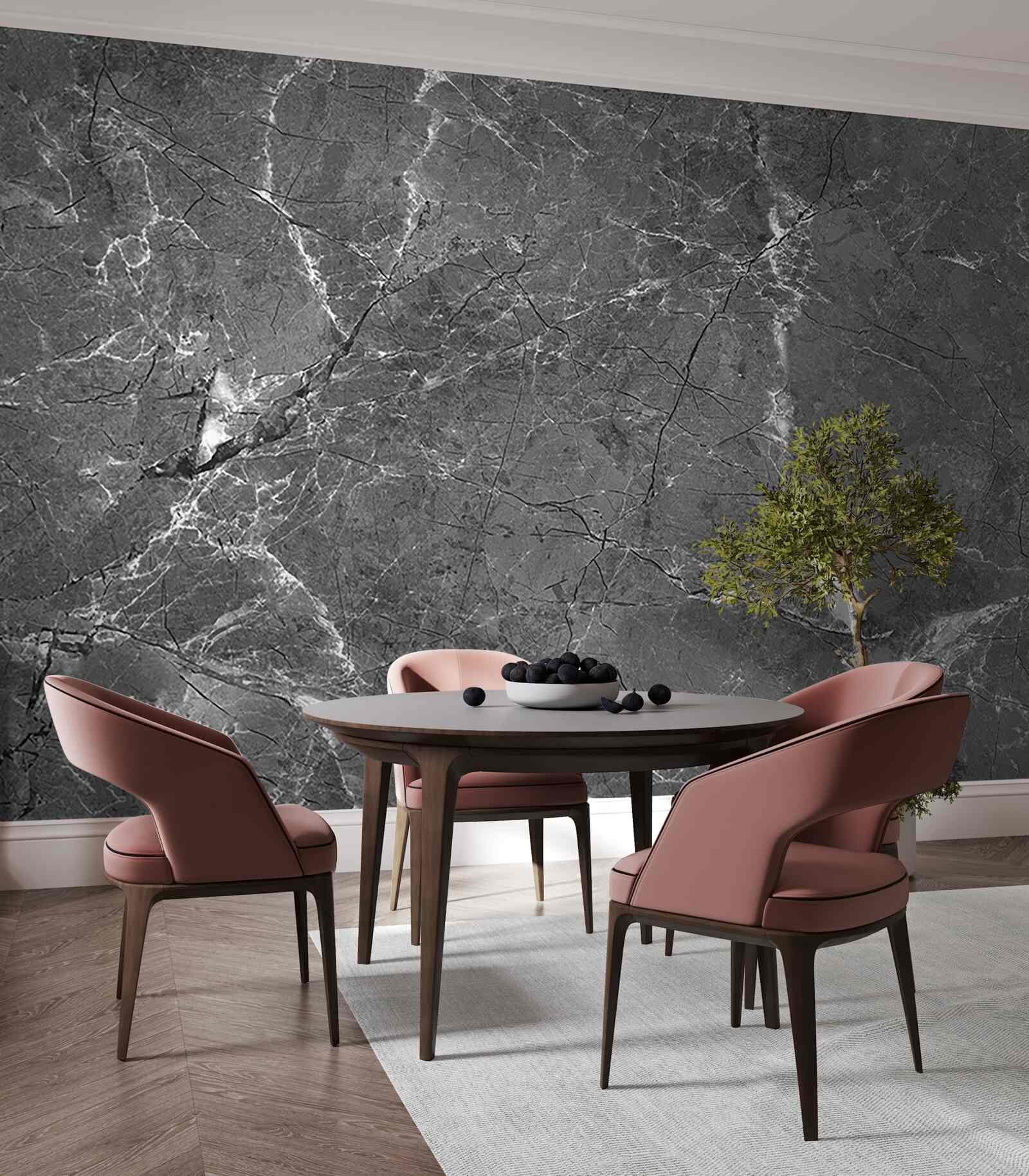 Fototapet curbe albe pe marmură gri