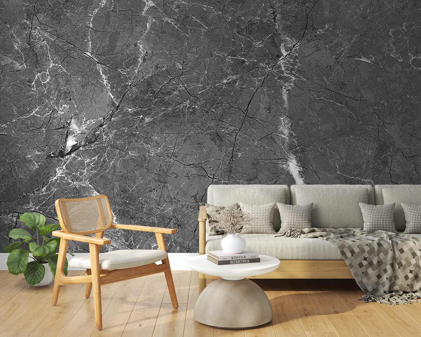 Fototapet curbe albe pe marmură gri