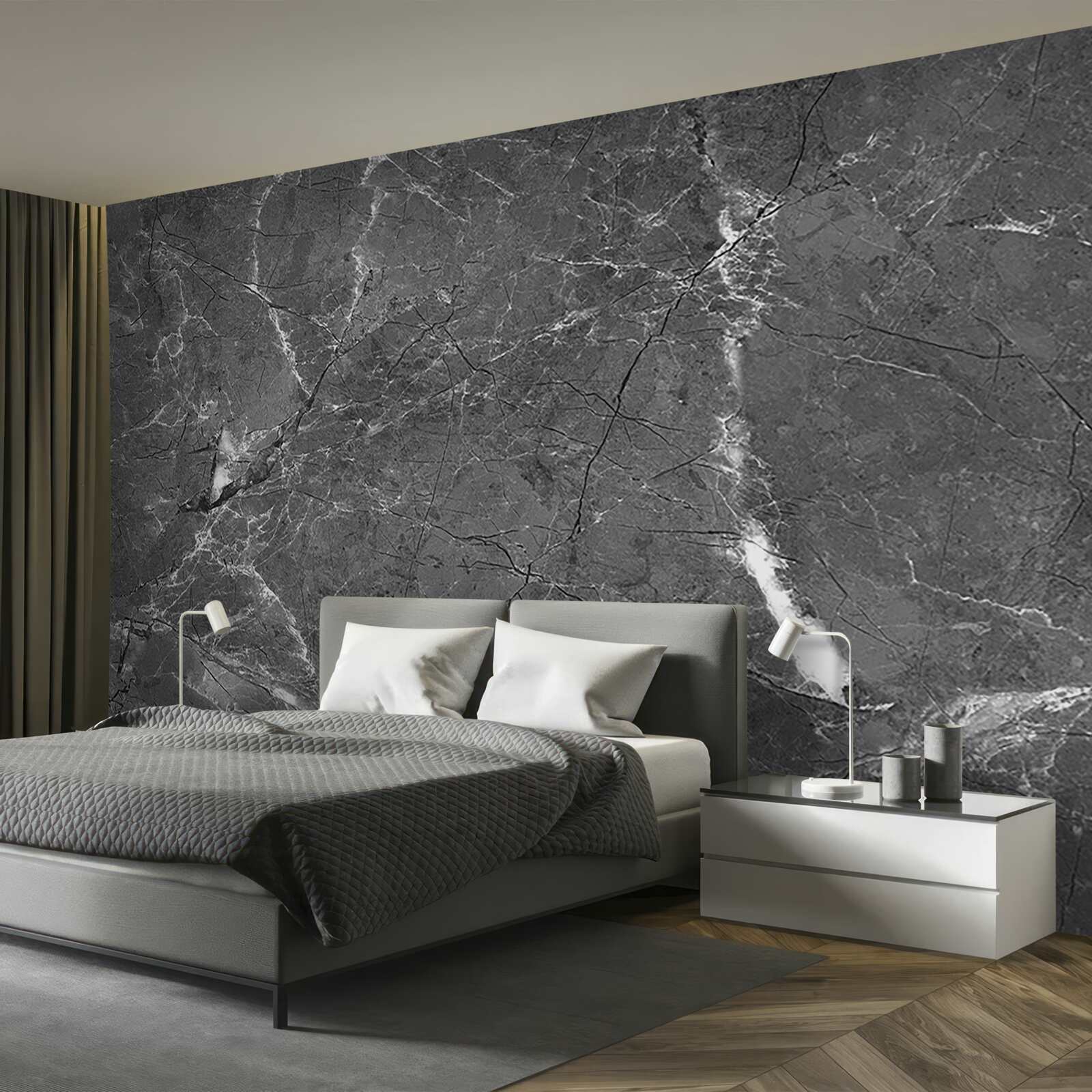 Fototapet curbe albe pe marmură gri