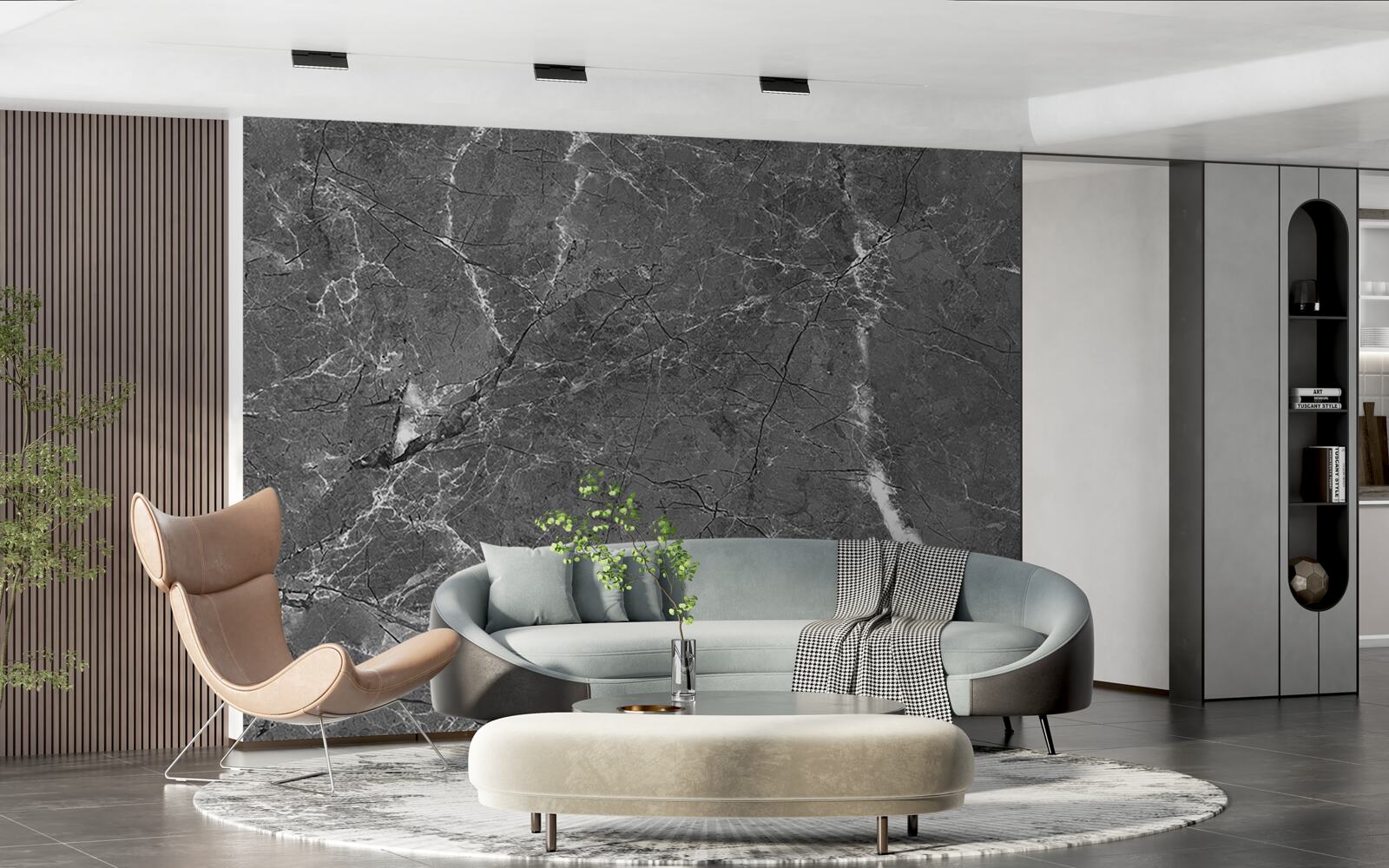 Fototapet curbe albe pe marmură gri