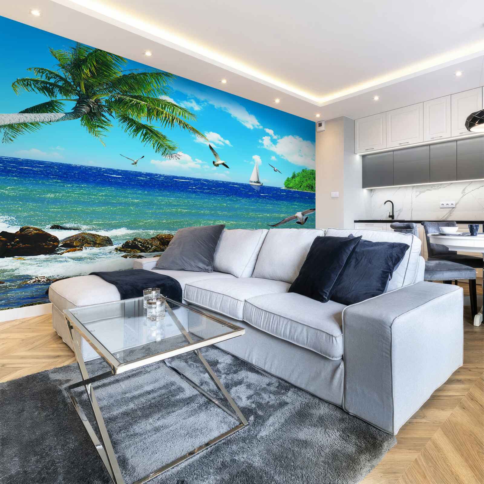 Fototapet marea agitată și păsările de mare