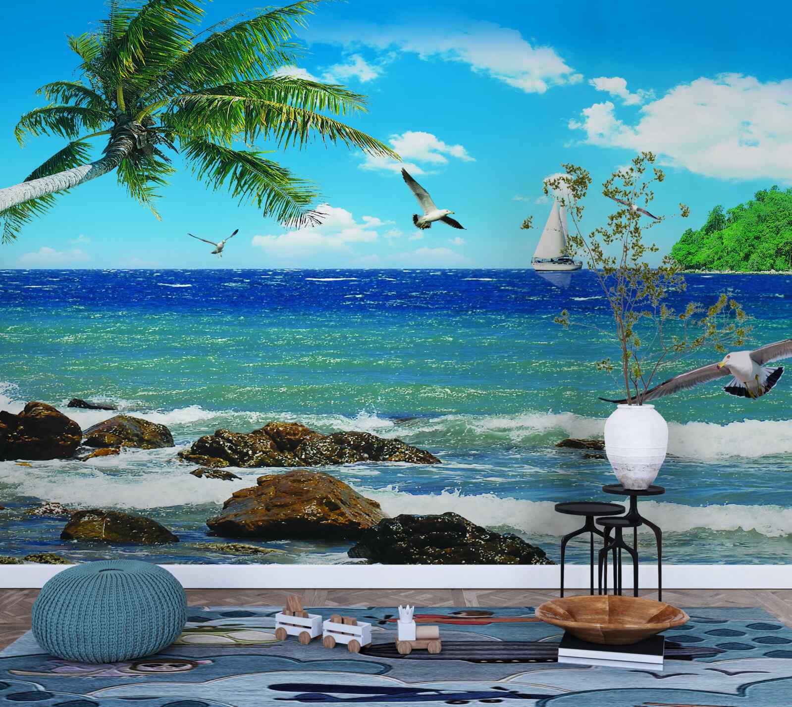 Fototapet marea agitată și păsările de mare