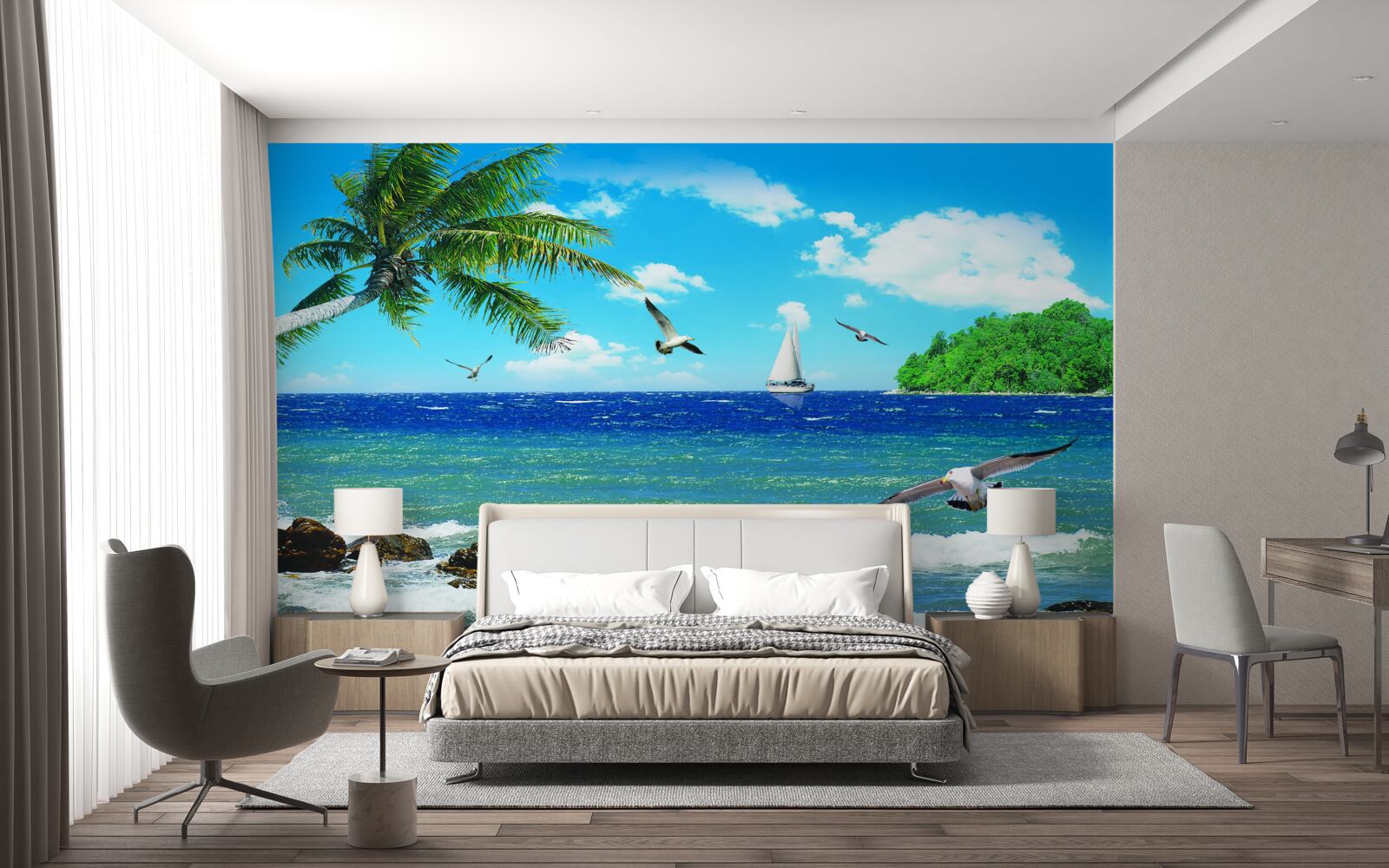 Fototapet marea agitată și păsările de mare