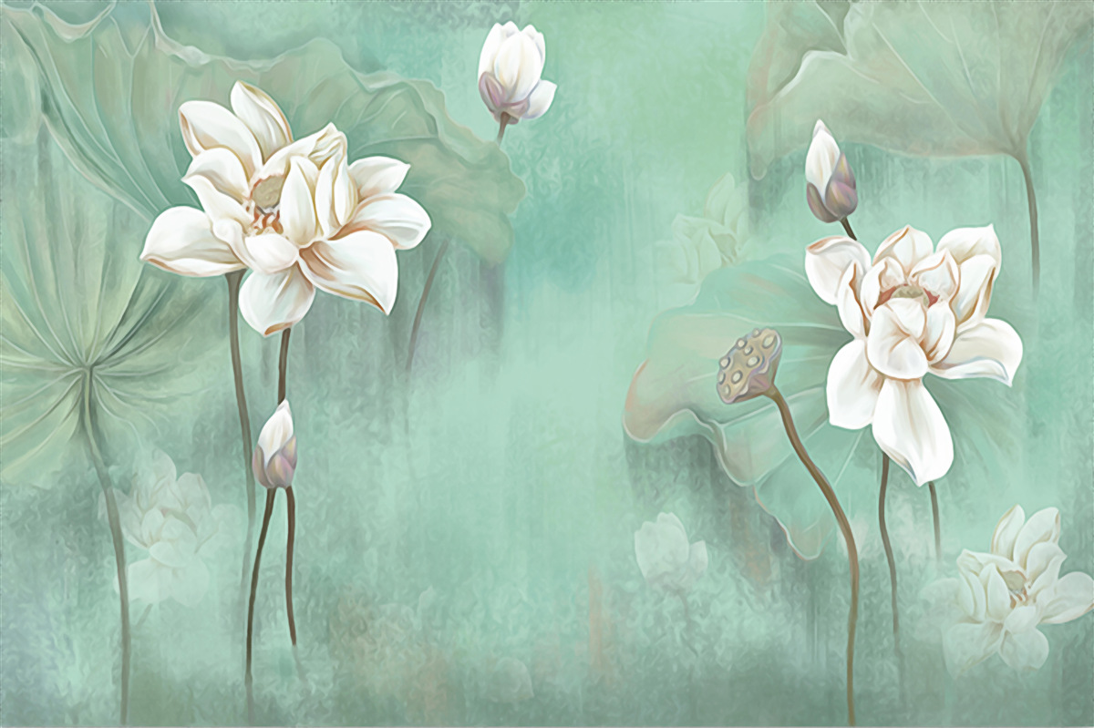 Fototapet lotusul chinezesc este alb