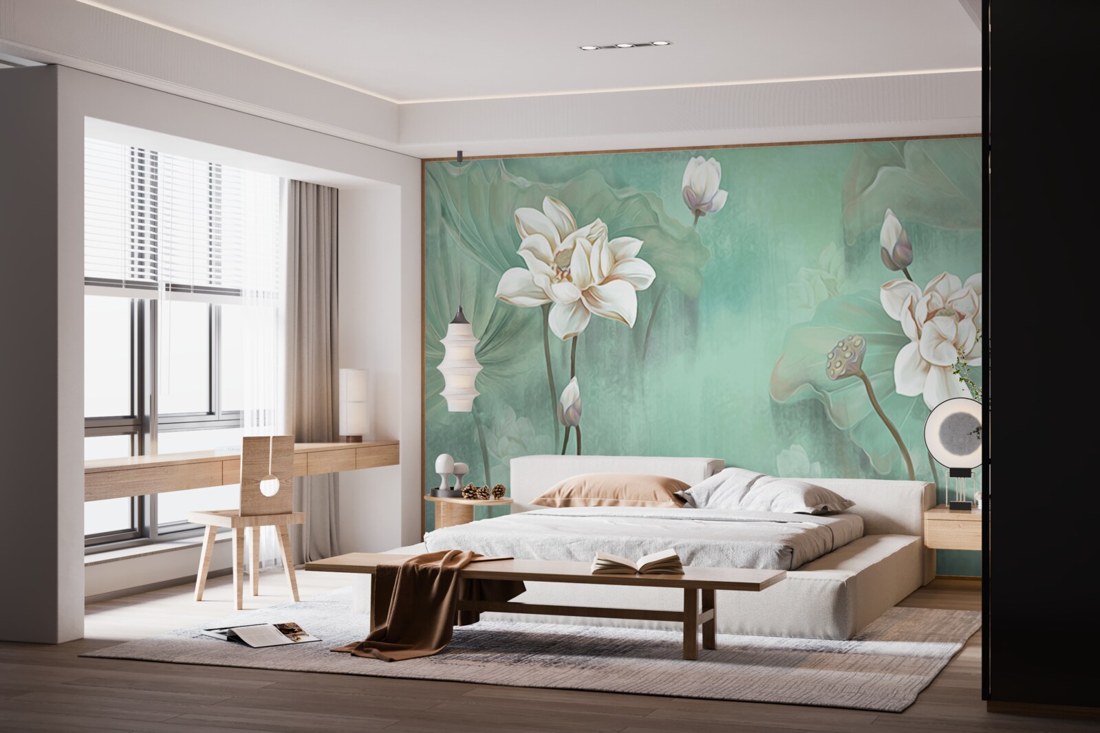 Fototapet lotusul chinezesc este alb