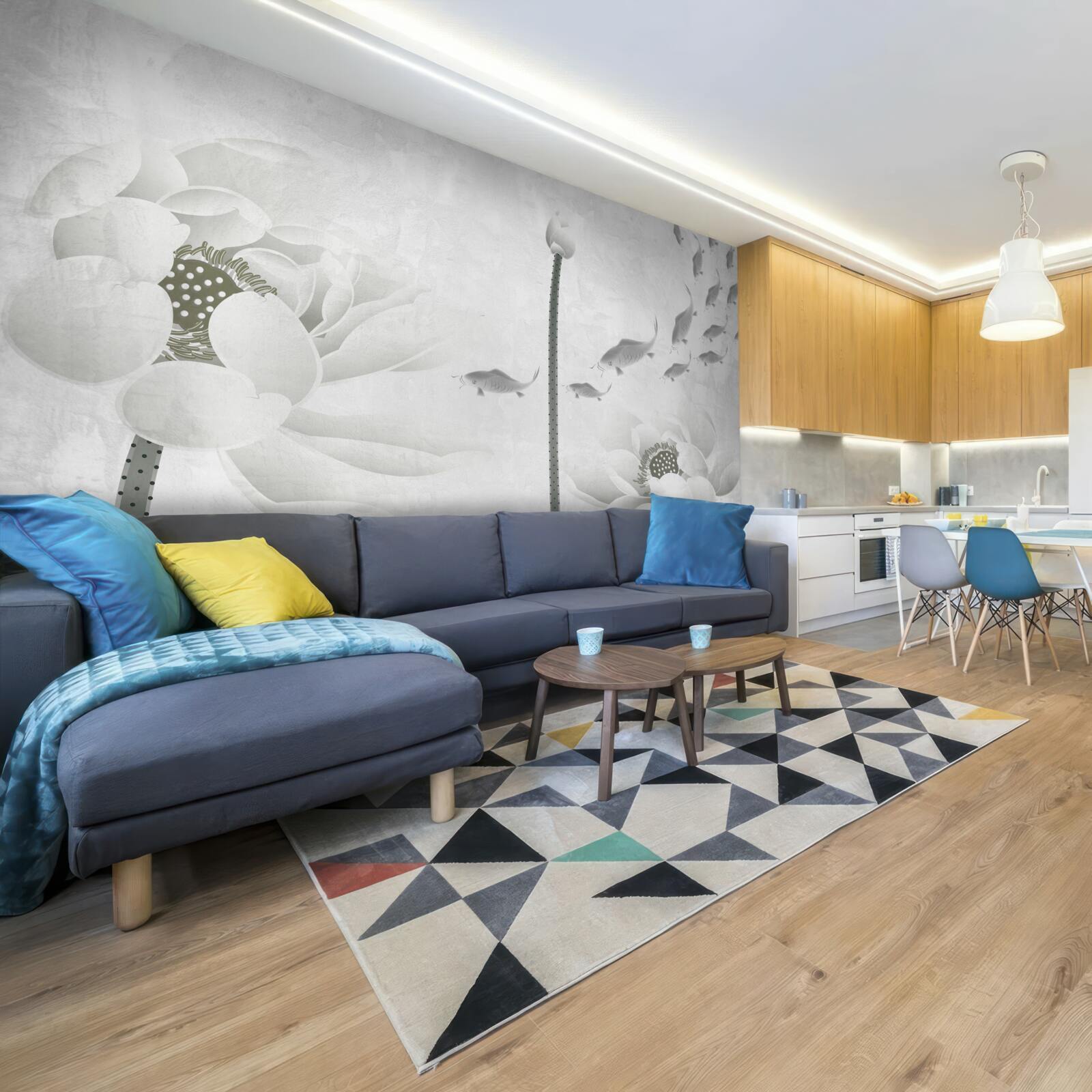 Fototapet florile albe privesc cum peștii înoată pe lângă ele