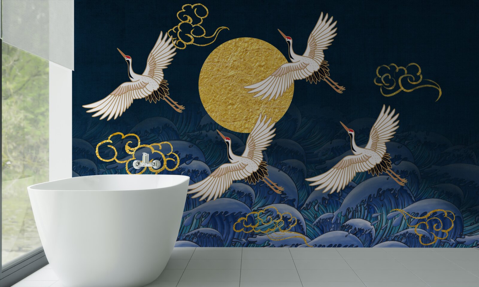 Fototapet un grup de cocori se îndreaptă spre casa lor