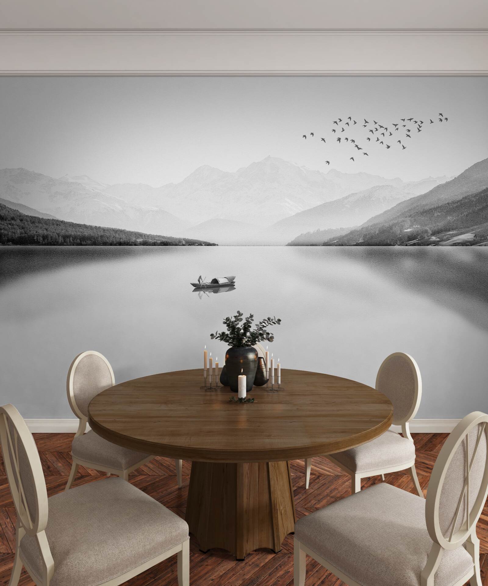 Fototapet pescar în centrul unui iaz liniștit