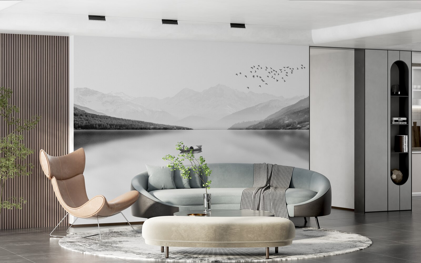 Fototapet pescar în centrul unui iaz liniștit