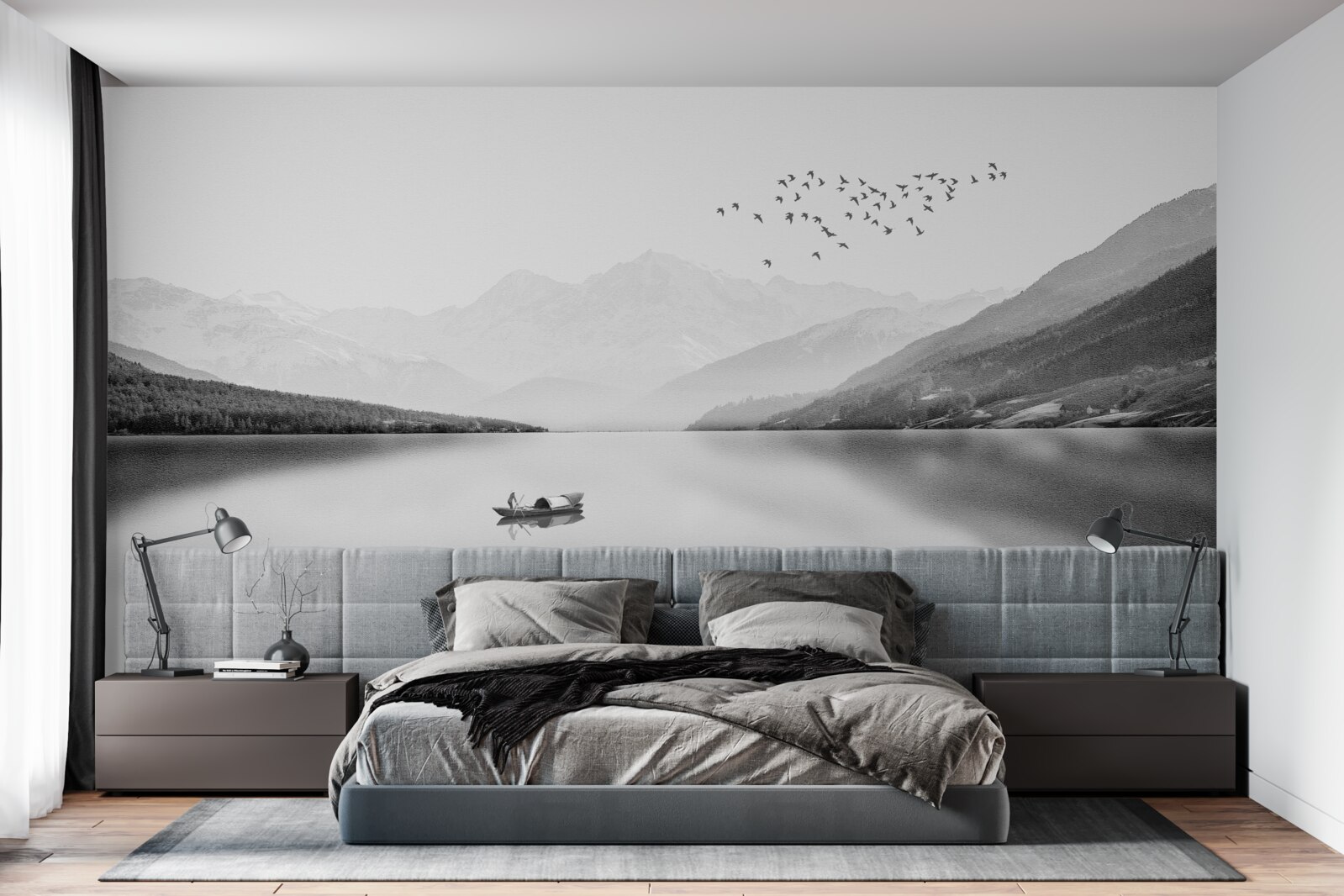 Fototapet pescar în centrul unui iaz liniștit