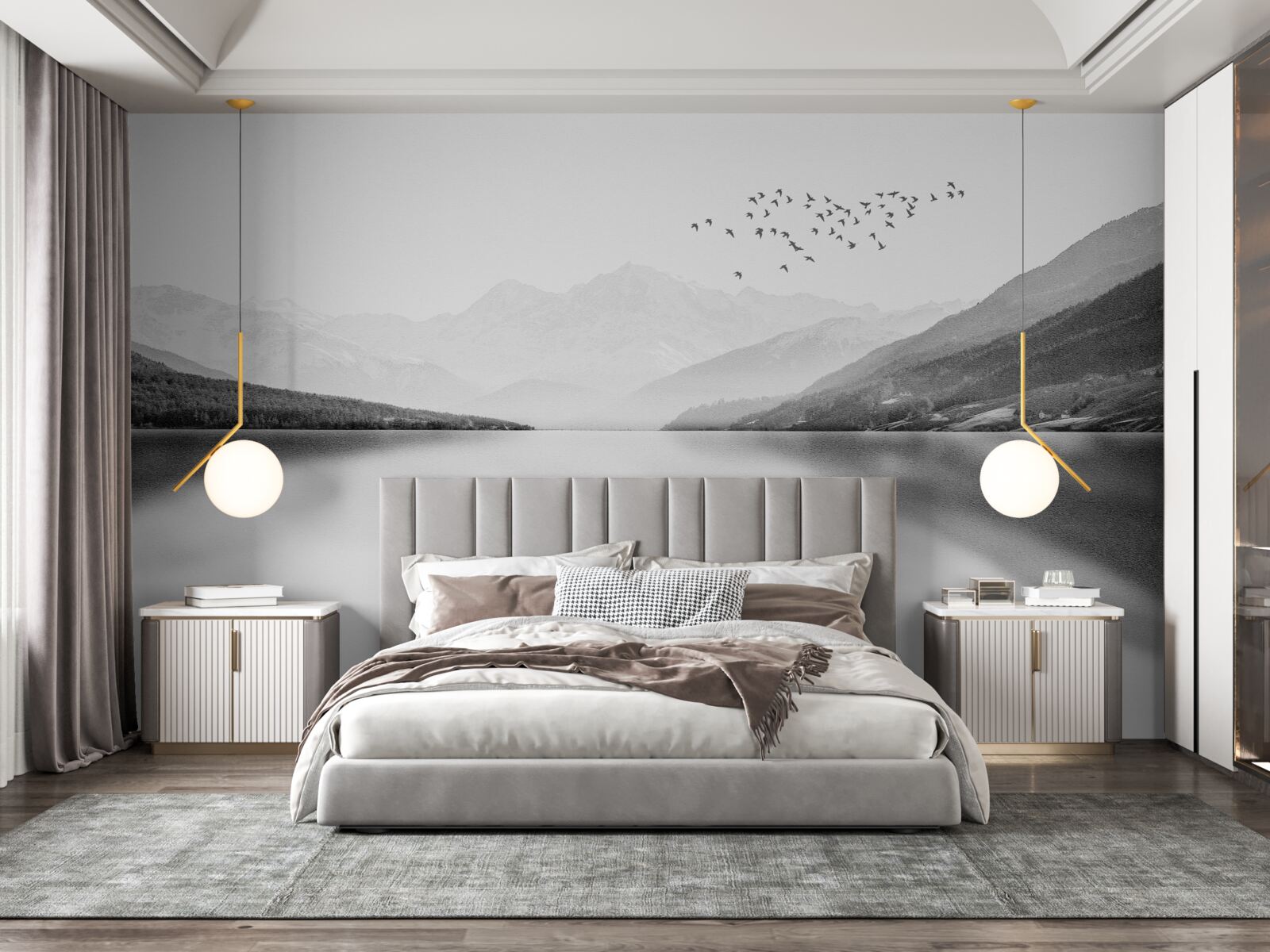 Fototapet pescar în centrul unui iaz liniștit