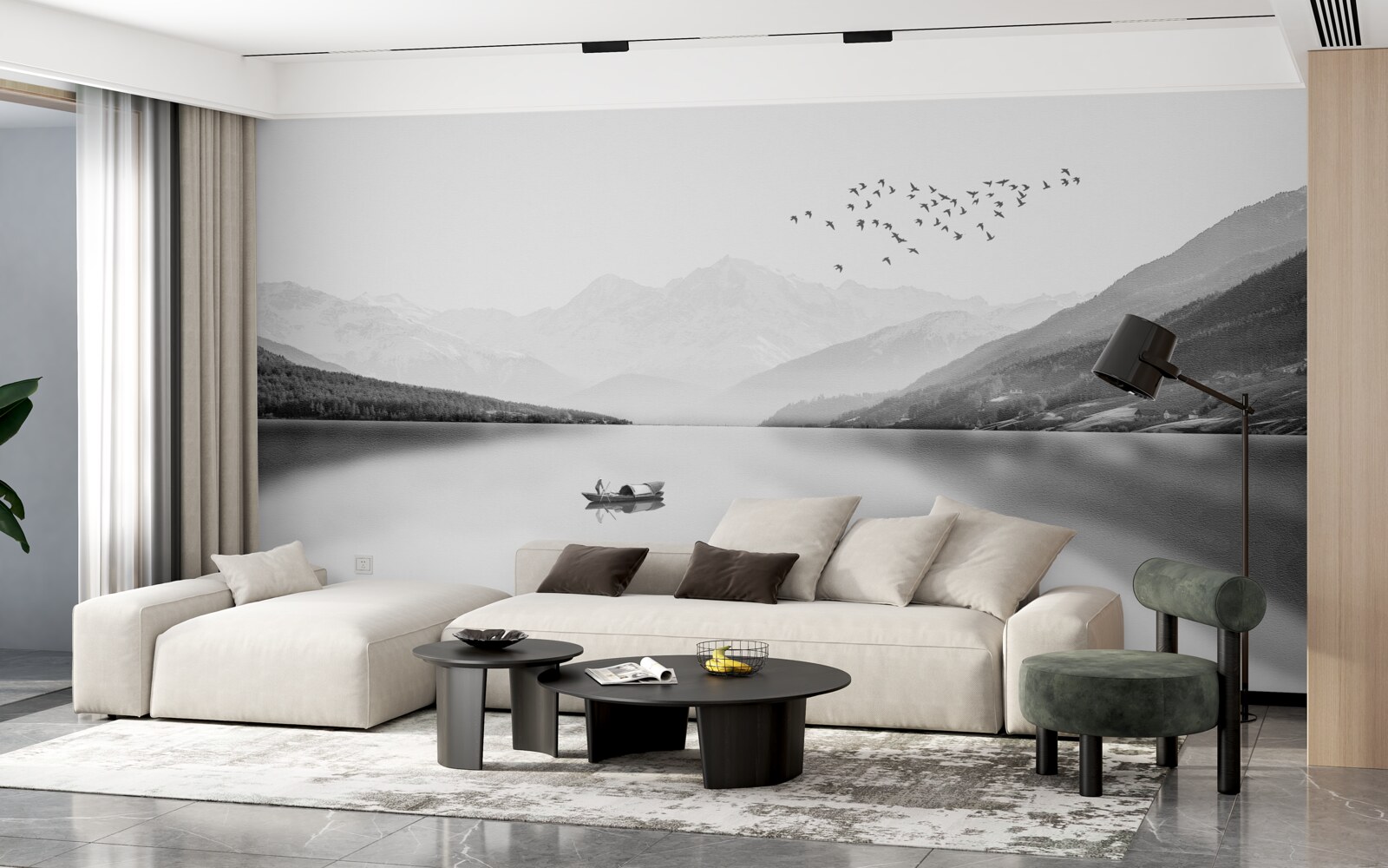 Fototapet pescar în centrul unui iaz liniștit