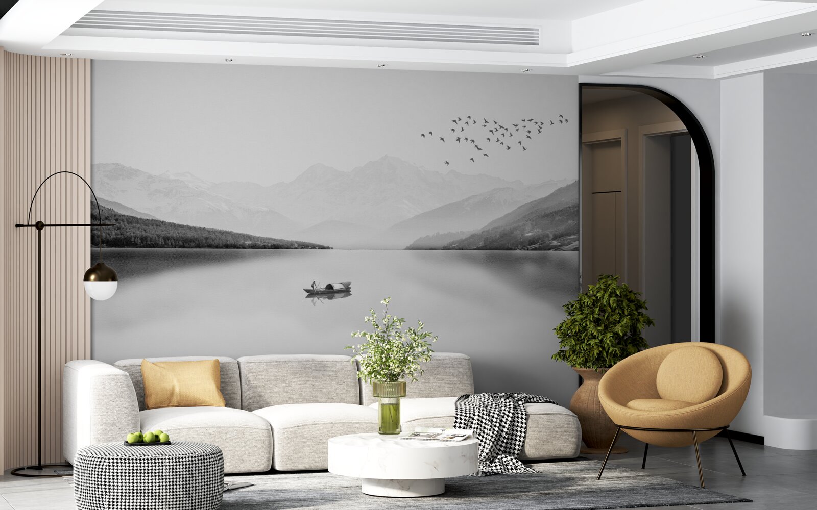 Fototapet pescar în centrul unui iaz liniștit