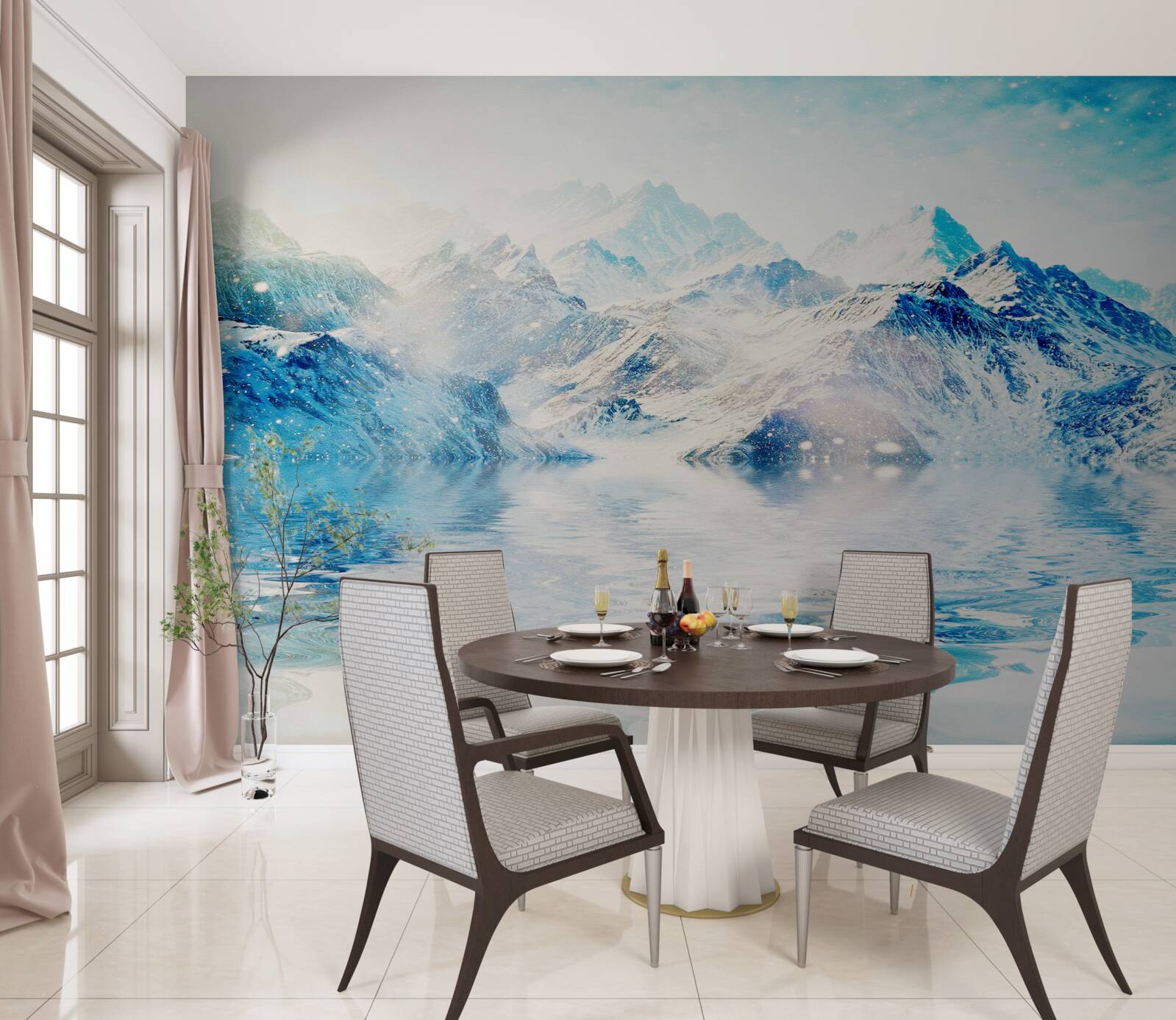 Fototapet o dimineață învăluită în frig, pe un lac înghețat