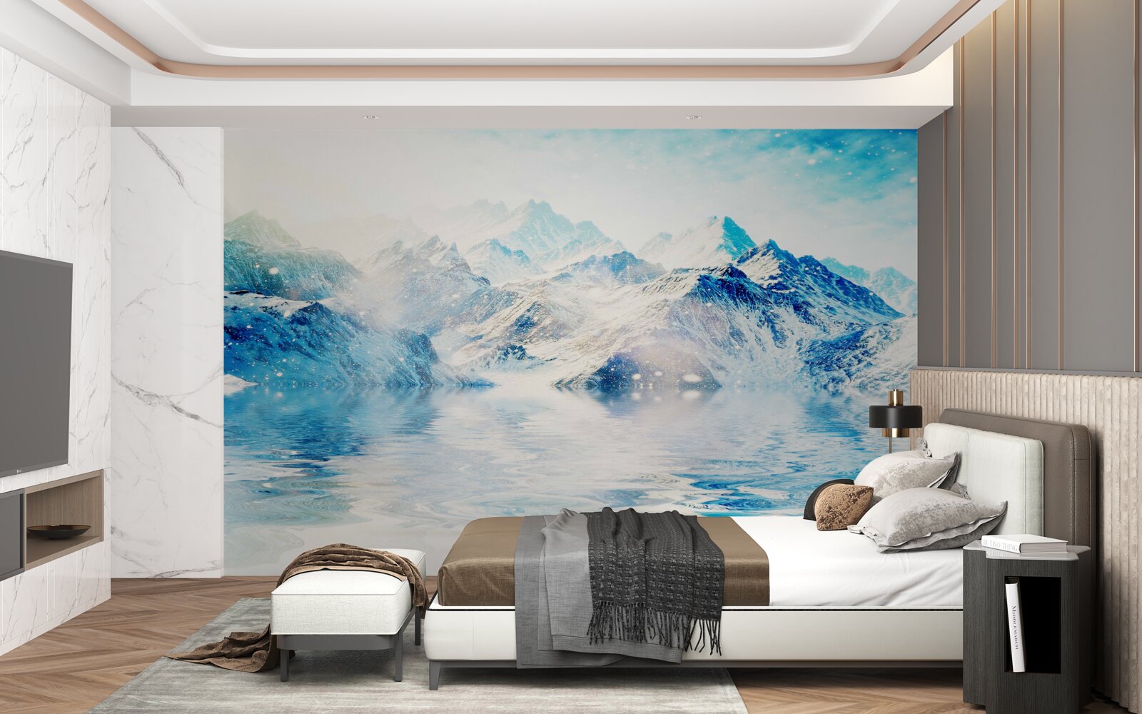 Fototapet o dimineață învăluită în frig, pe un lac înghețat