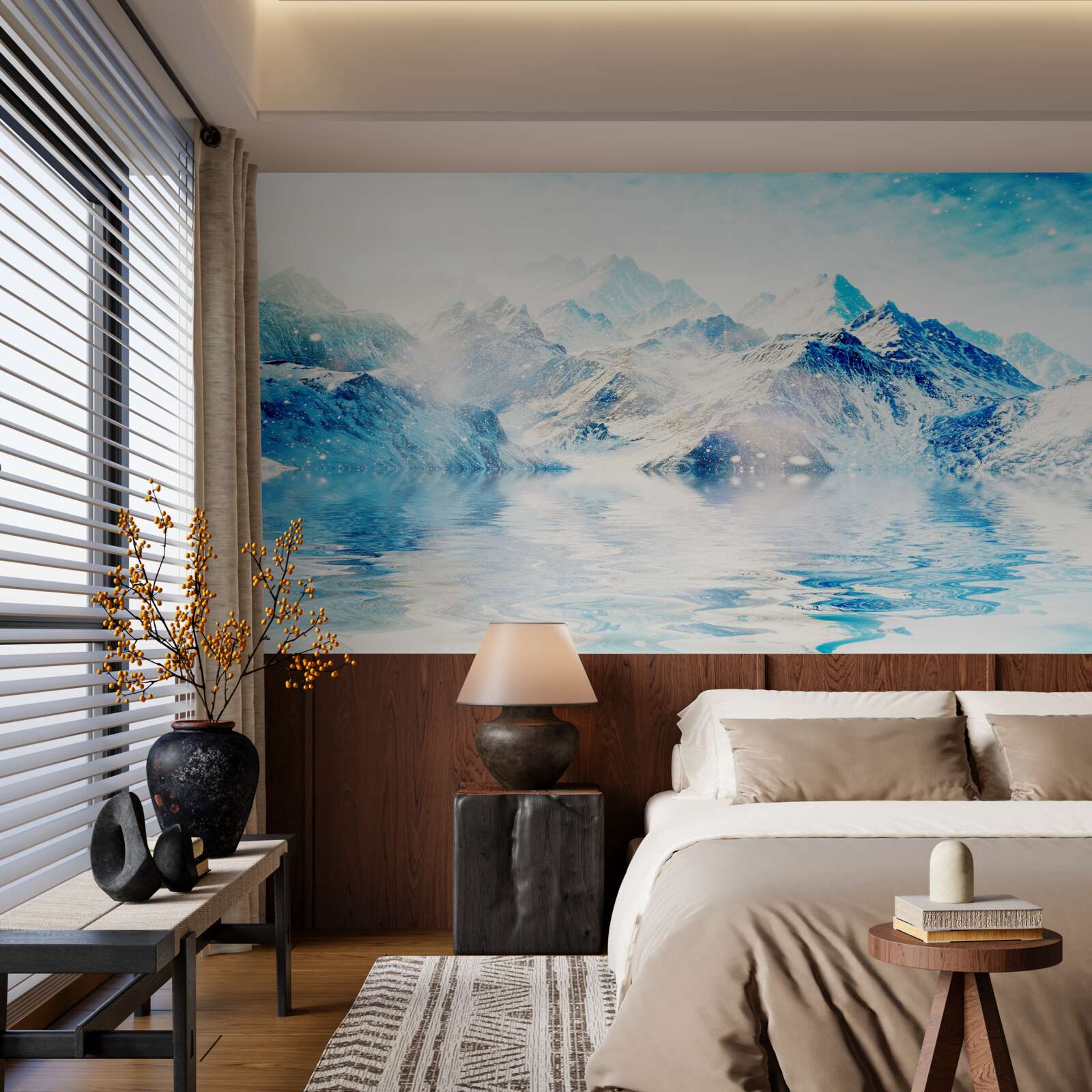 Fototapet o dimineață învăluită în frig, pe un lac înghețat