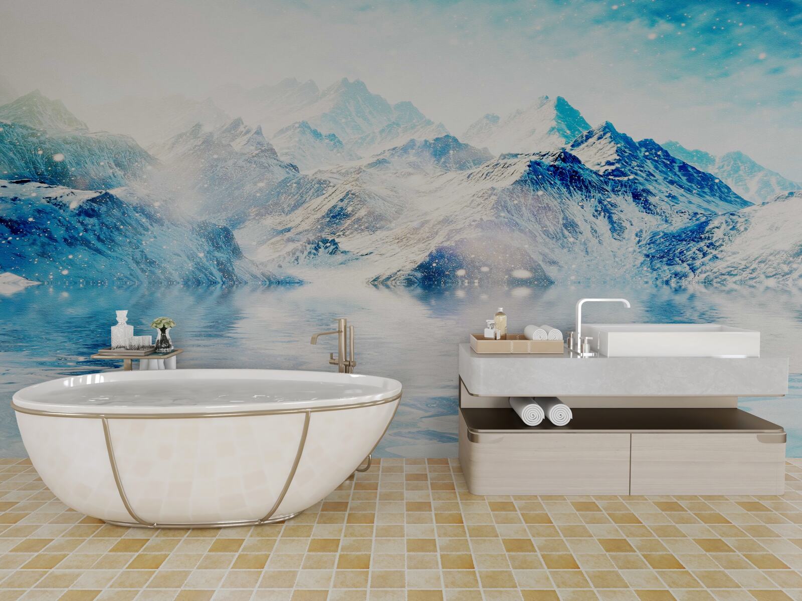 Fototapet o dimineață învăluită în frig, pe un lac înghețat