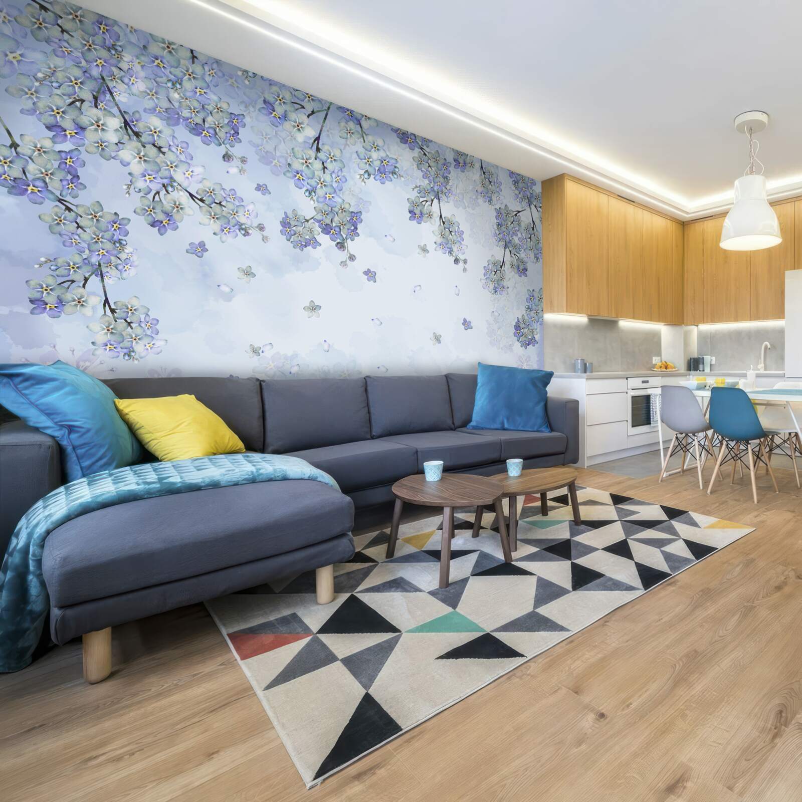 Fototapet copaci înfloriți în nuanțe de liliac