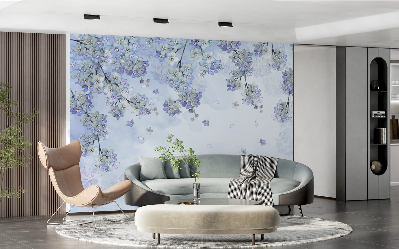 Fototapet copaci înfloriți în nuanțe de liliac