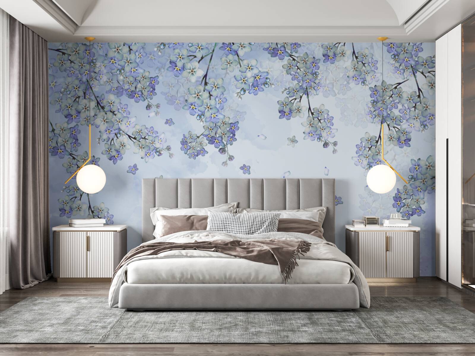 Fototapet copaci înfloriți în nuanțe de liliac