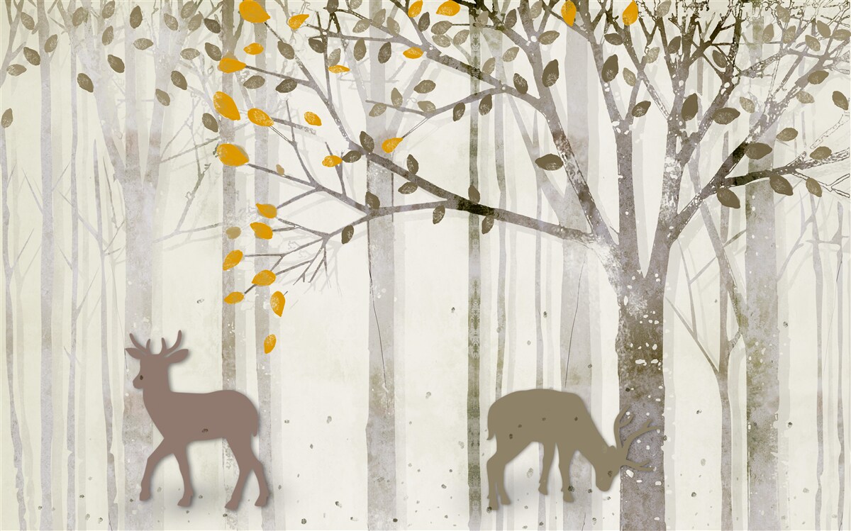 Fototapet Pădurea de toamnă, plină de frumusețe, este casa căprioarelor