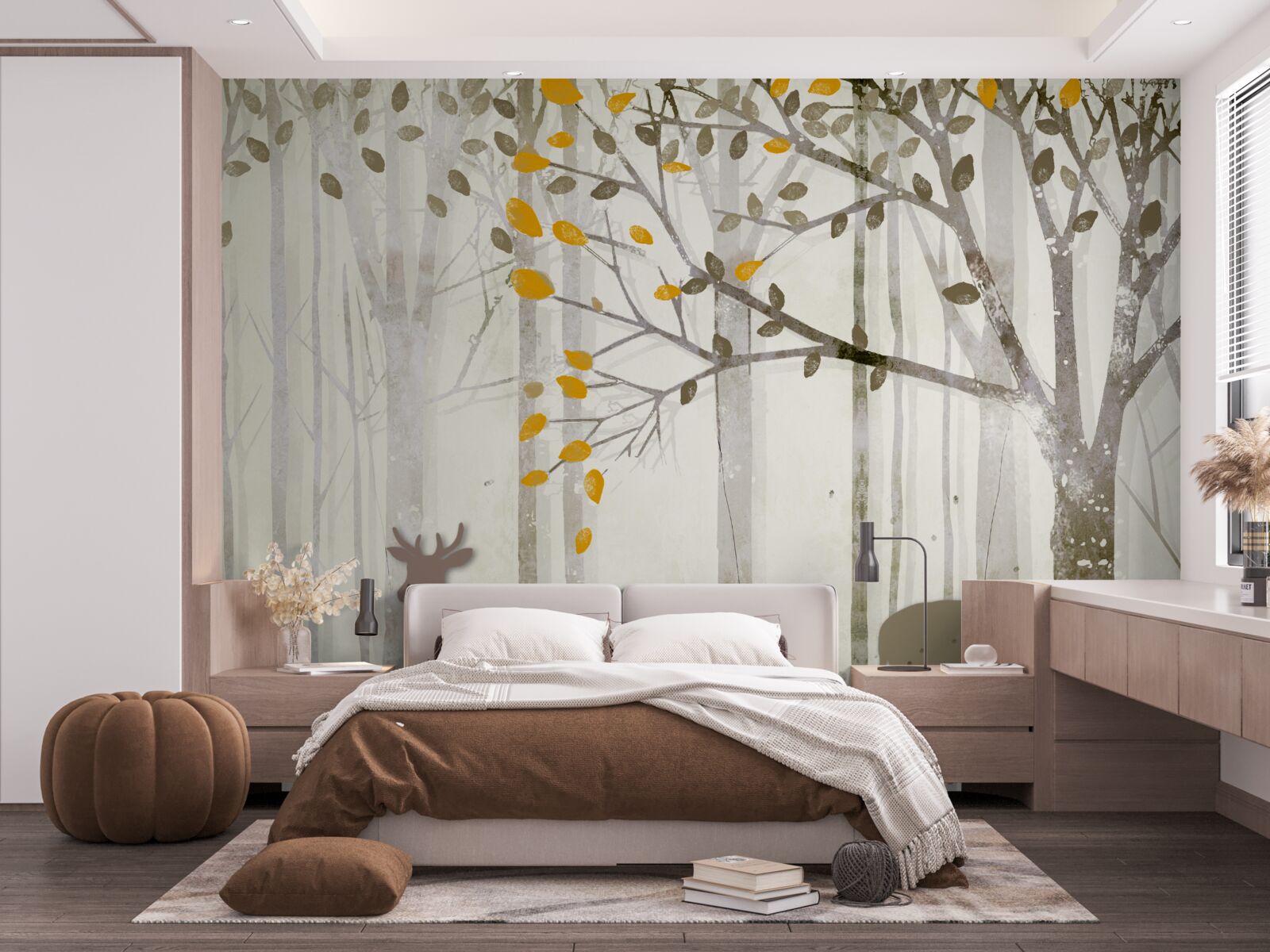 Fototapet Pădurea de toamnă, plină de frumusețe, este casa căprioarelor