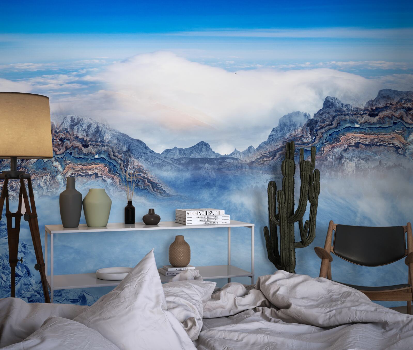 Fototapet vârfurile stâncoase sunt învăluite în ceață groasă