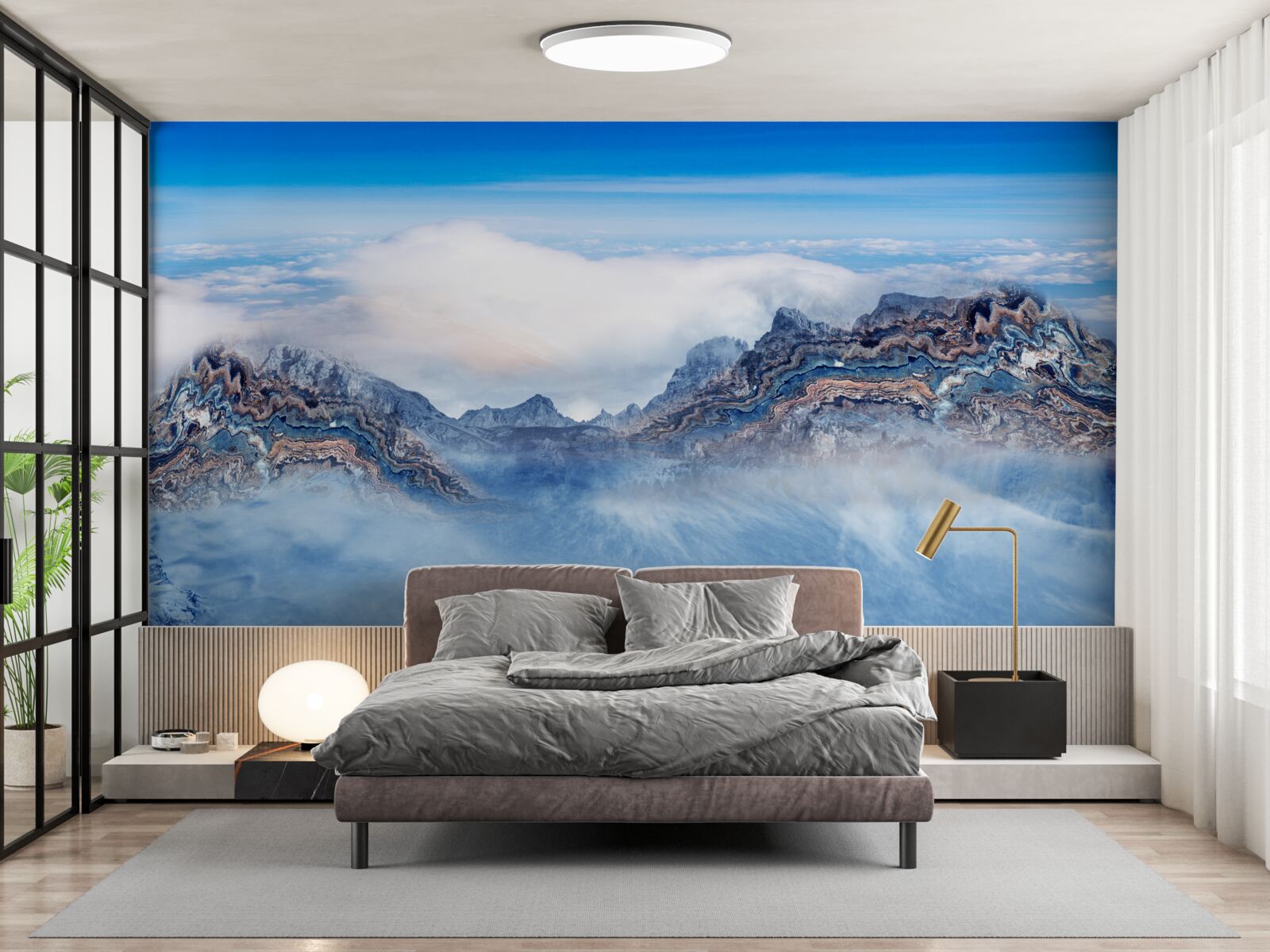 Fototapet vârfurile stâncoase sunt învăluite în ceață groasă