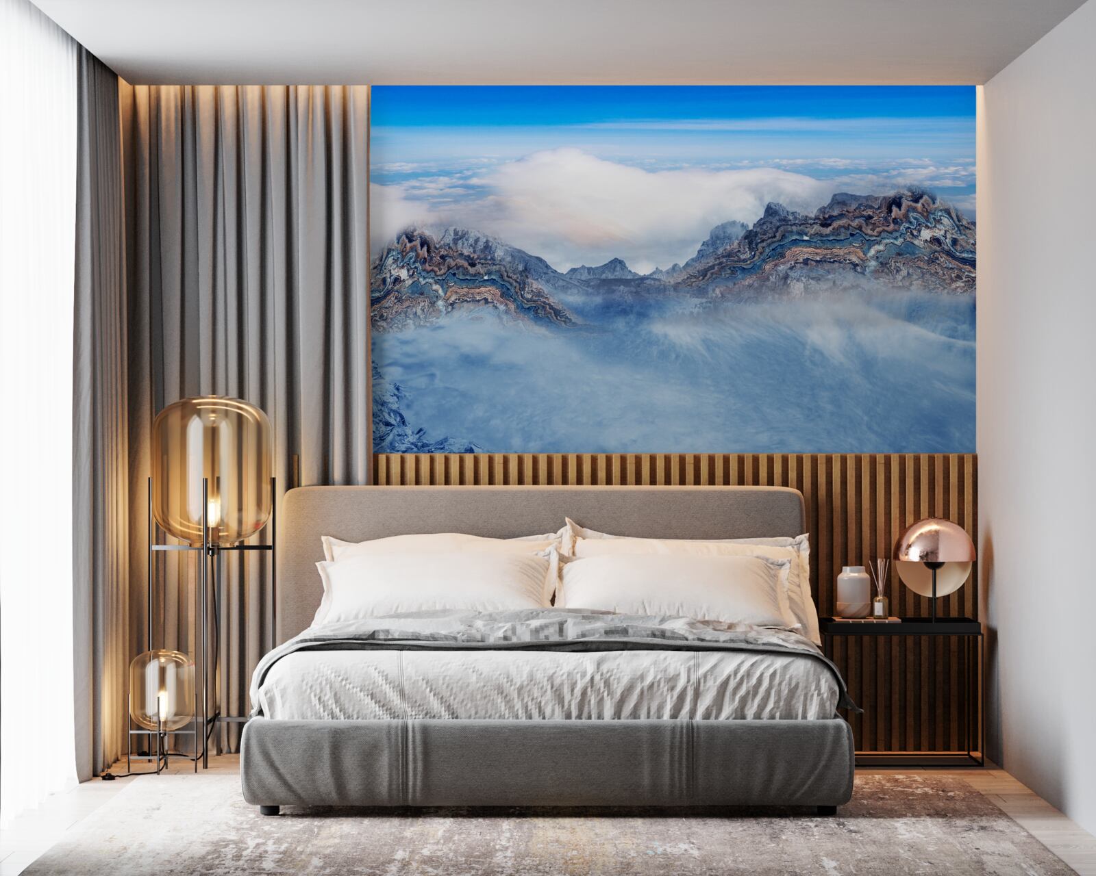 Fototapet vârfurile stâncoase sunt învăluite în ceață groasă