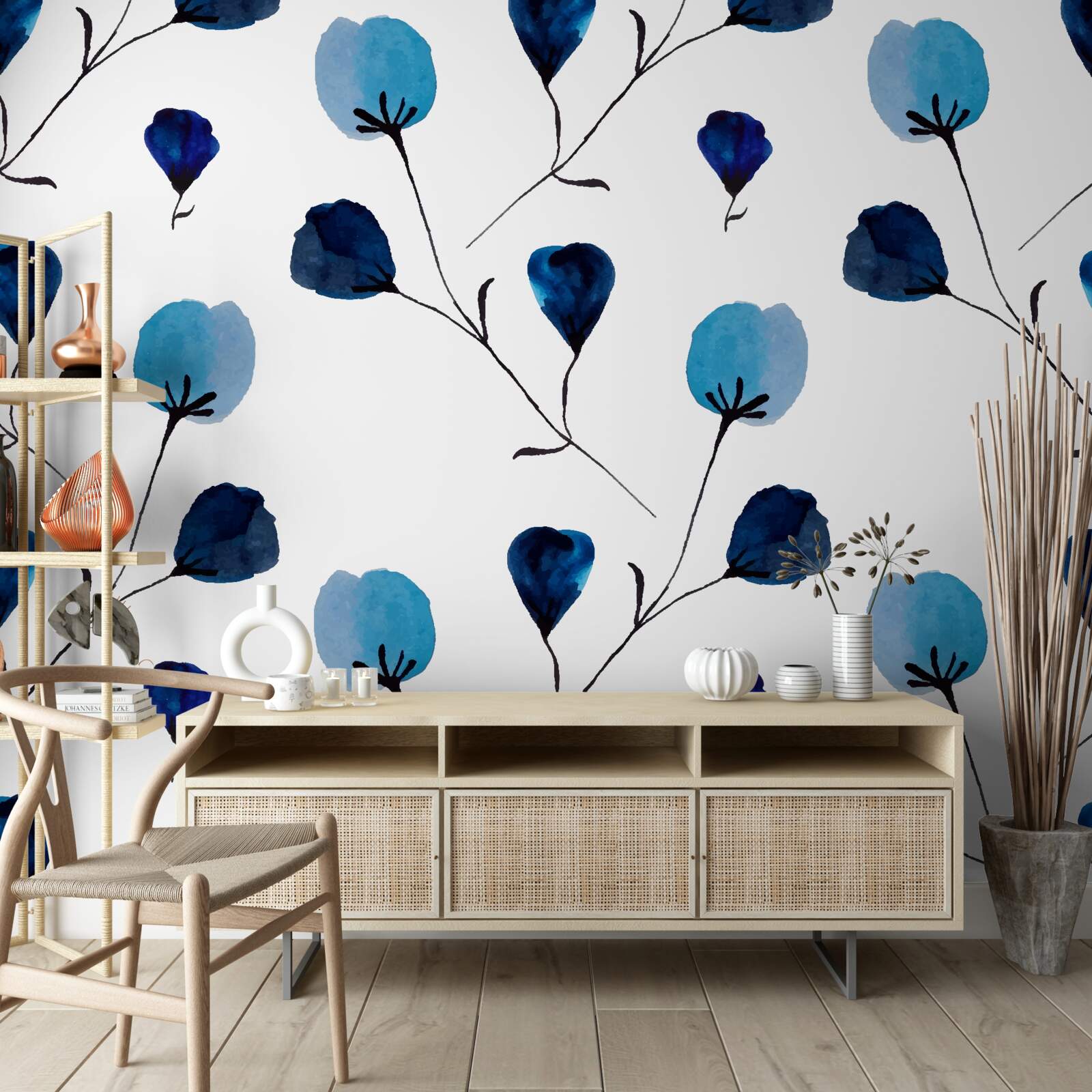 Fototapet flori albastre din bumbac