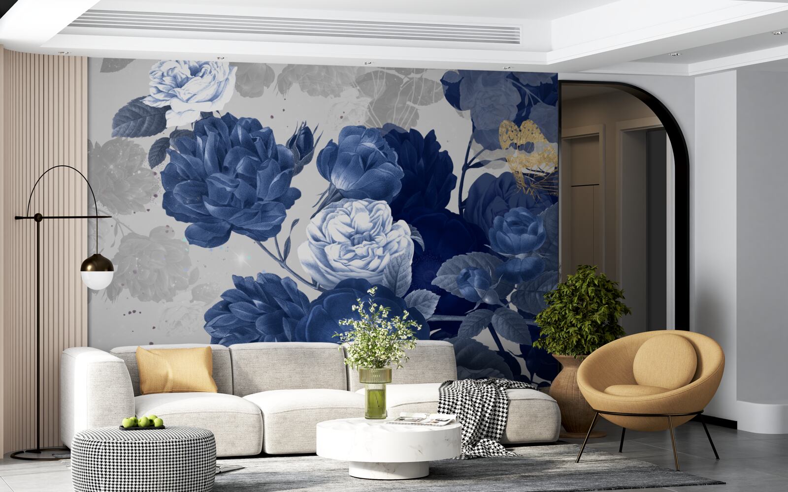 Fototapet flori albastre în stil vintage