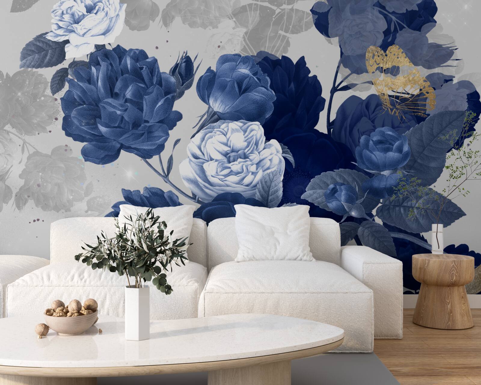 Fototapet flori albastre în stil vintage