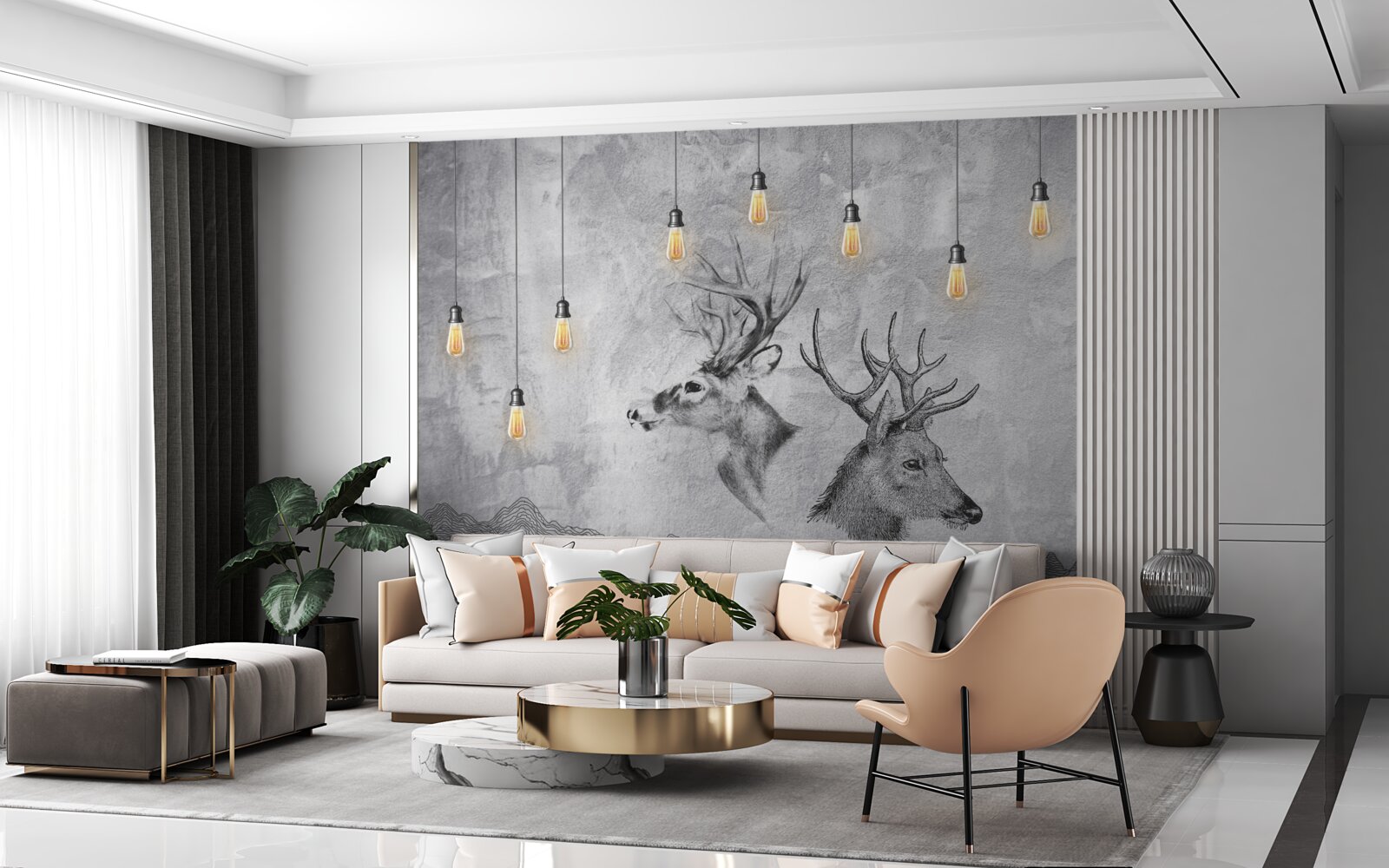 Fototapet o familie de căprioare pe fundalul naturii devine un portret pitoresc