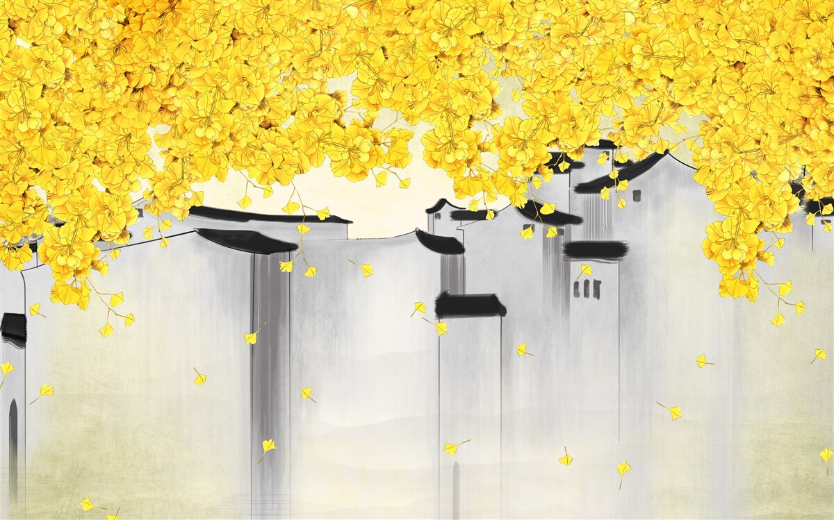 Fototapet plante luxuriante se ridică deasupra acoperișurilor clădirilor