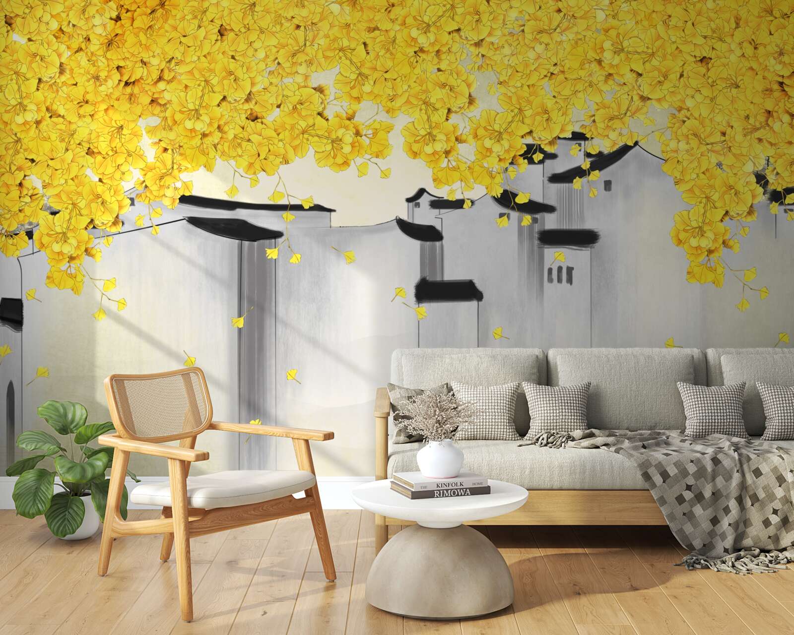 Fototapet plante luxuriante se ridică deasupra acoperișurilor clădirilor