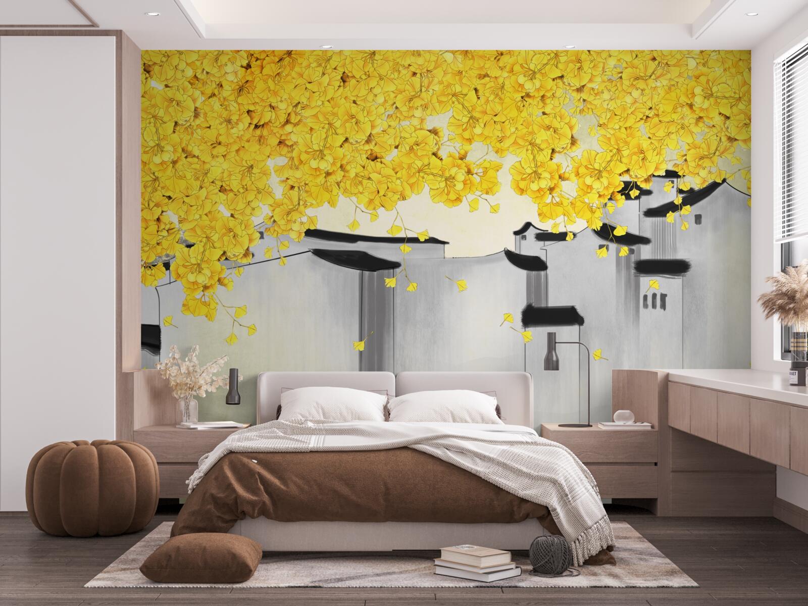 Fototapet plante luxuriante se ridică deasupra acoperișurilor clădirilor