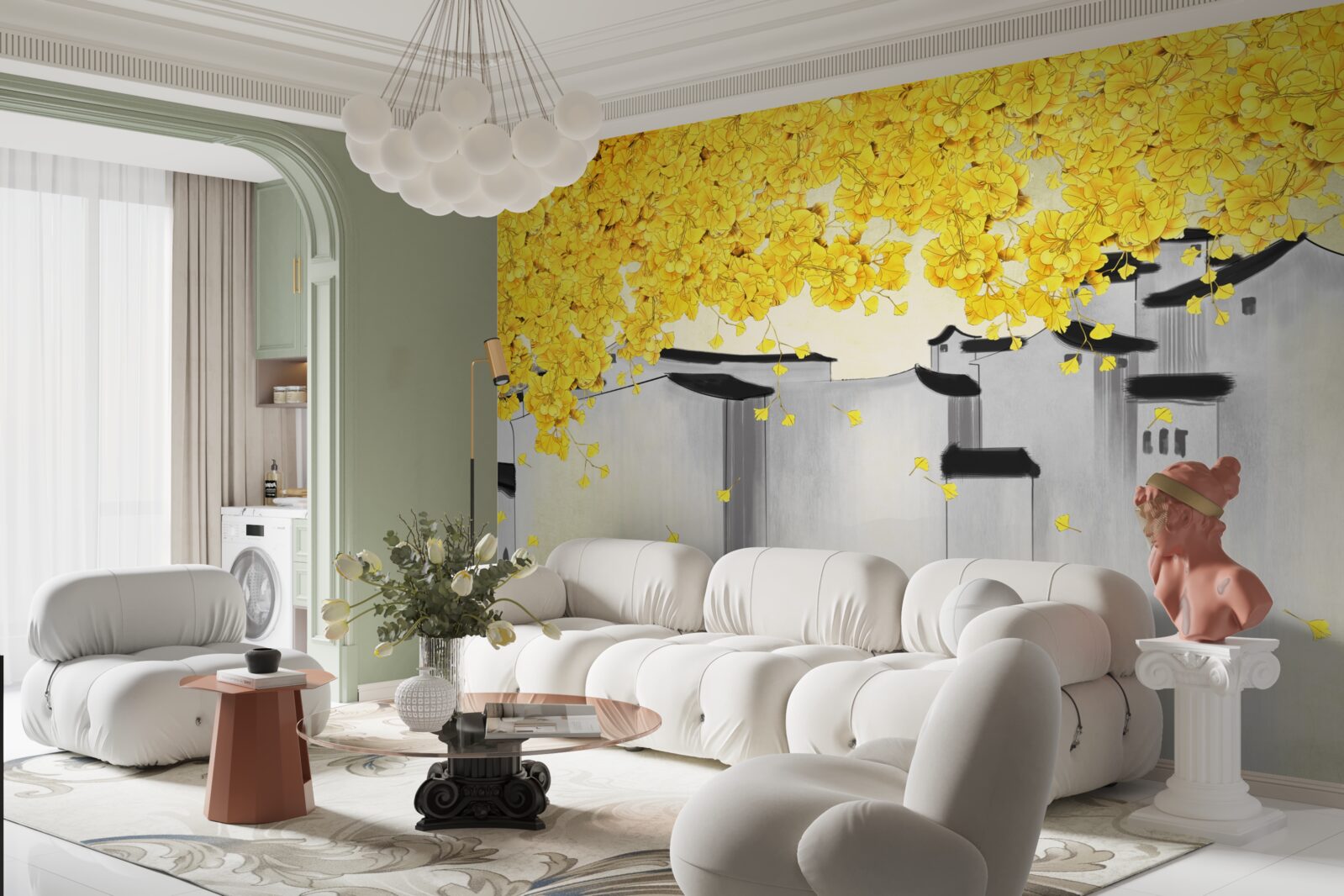 Fototapet plante luxuriante se ridică deasupra acoperișurilor clădirilor