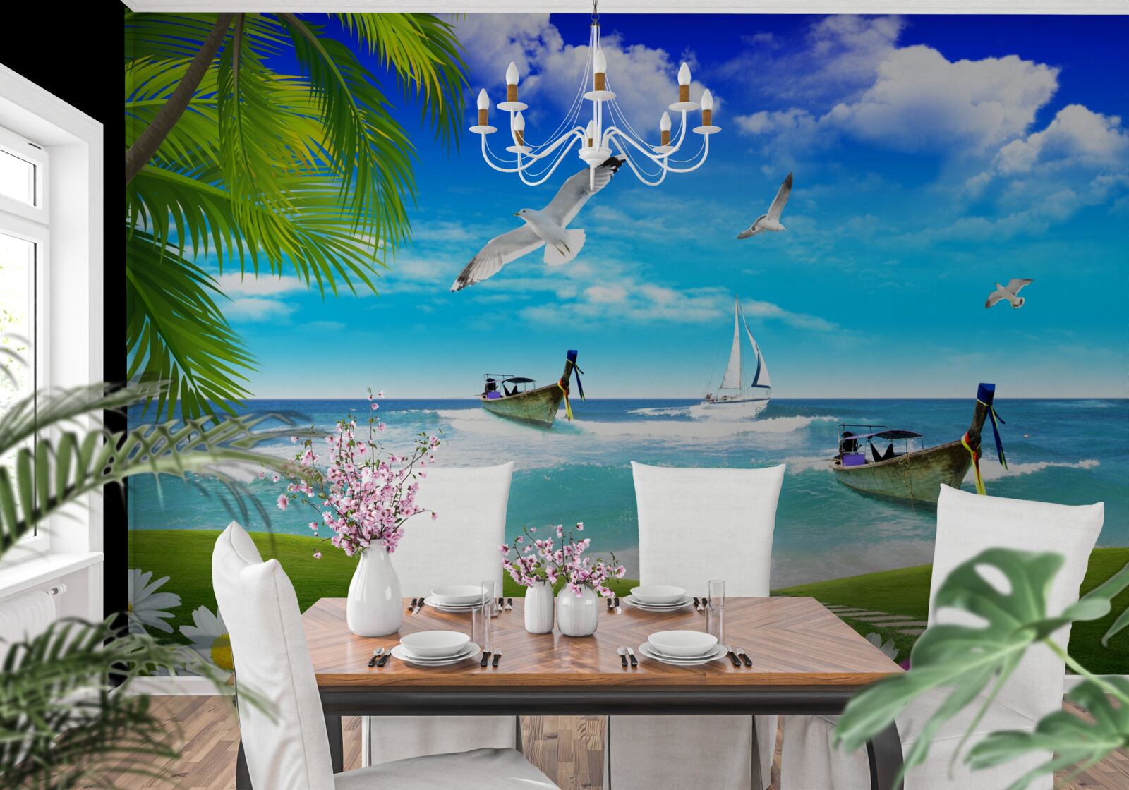 Fototapet nave pe coasta verde