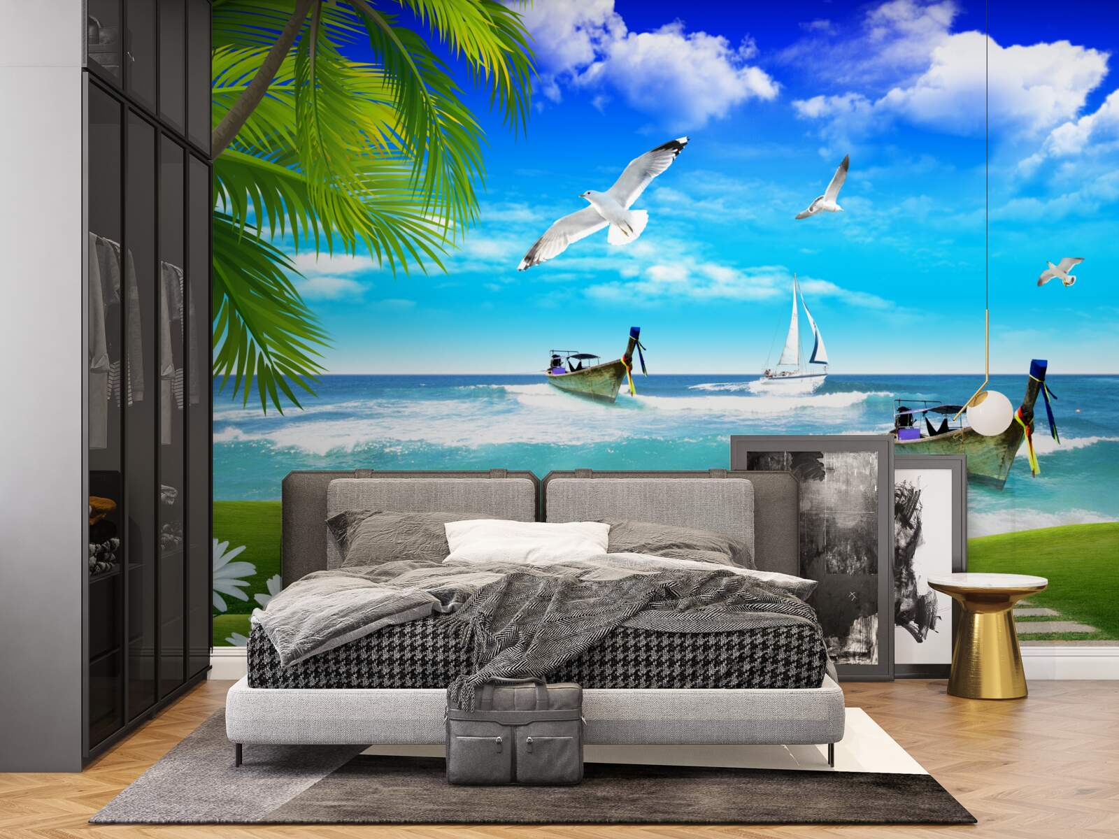 Fototapet nave pe coasta verde