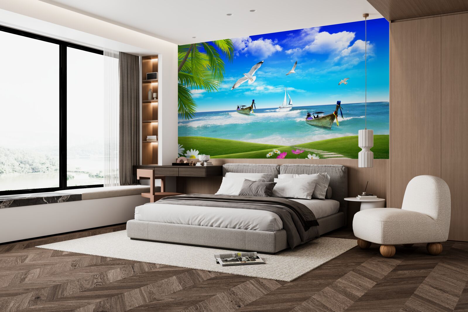 Fototapet nave pe coasta verde