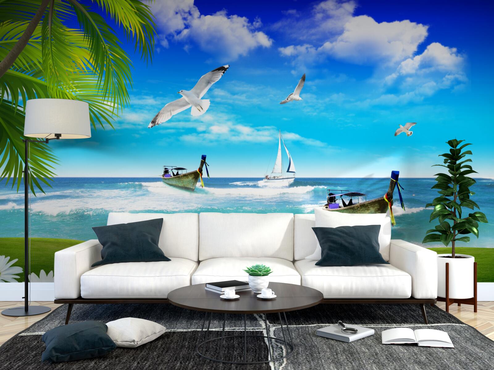 Fototapet nave pe coasta verde