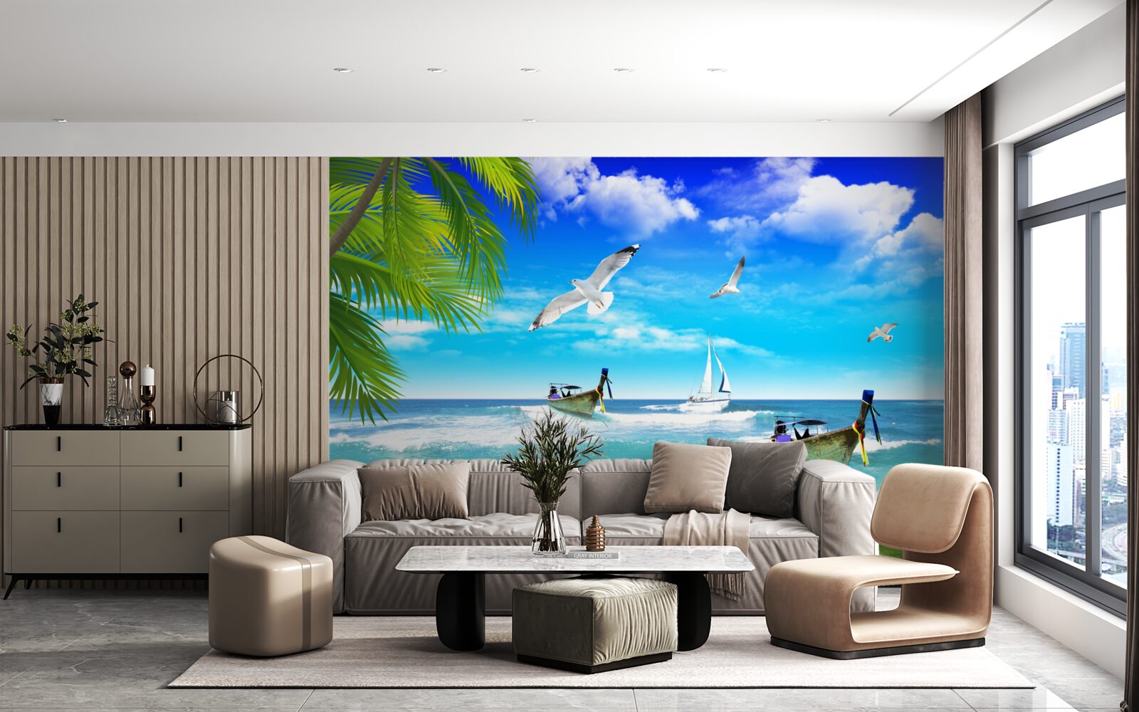 Fototapet nave pe coasta verde