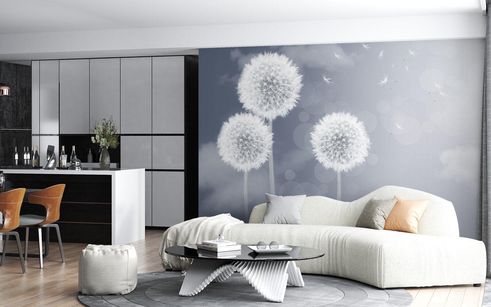 Fototapet păpădie plutind în aer