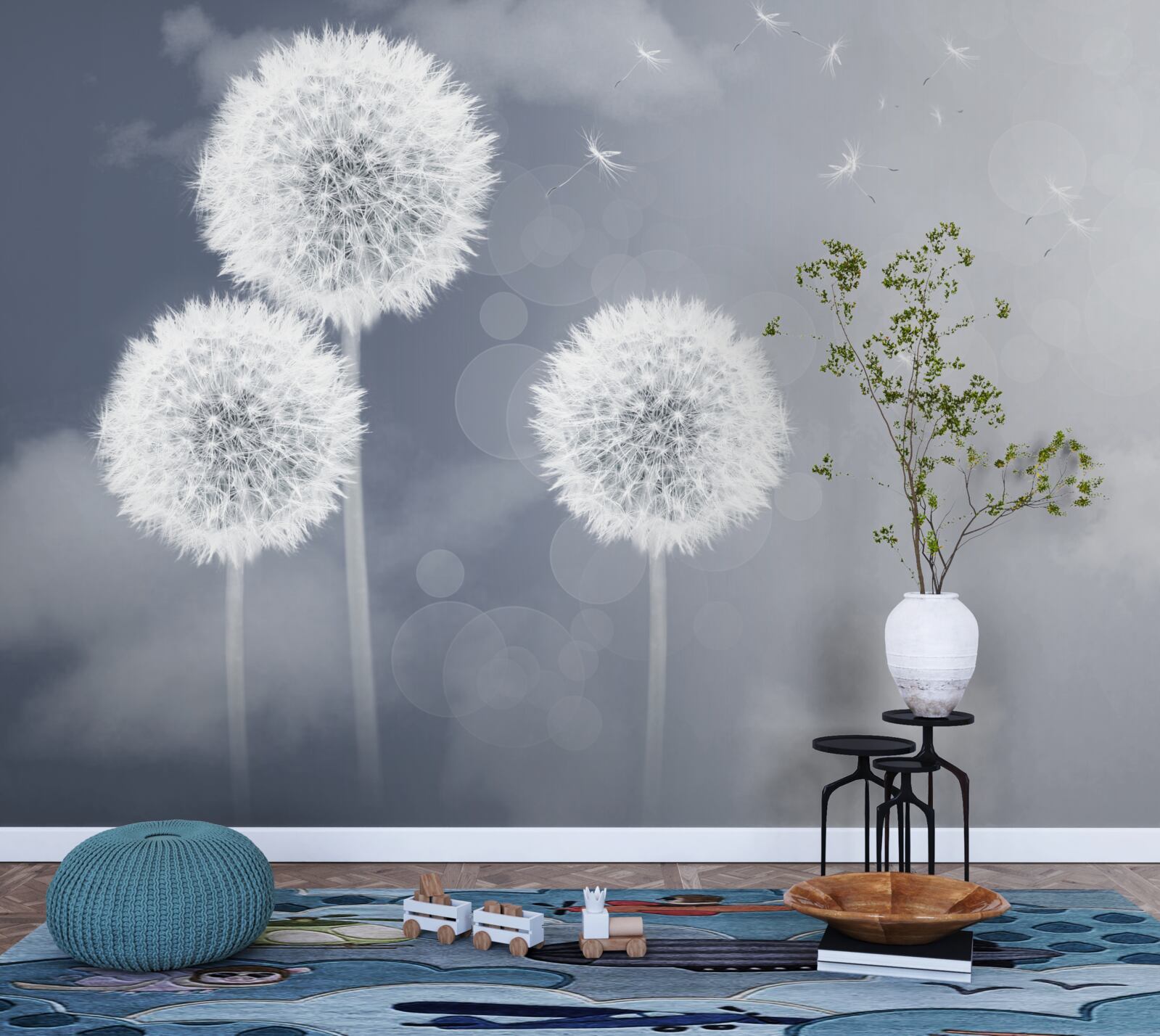 Fototapet păpădie plutind în aer