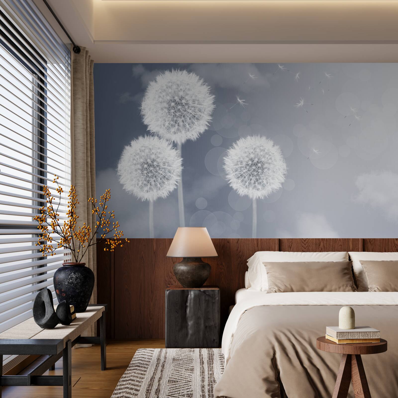 Fototapet păpădie plutind în aer