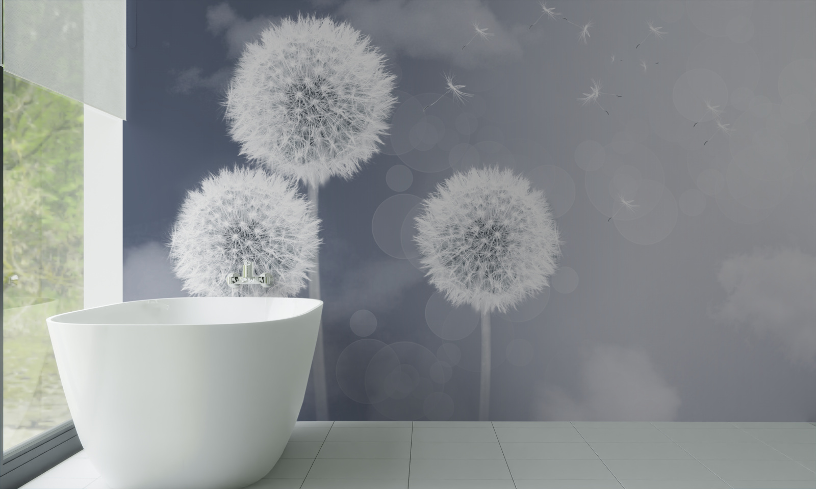 Fototapet păpădie plutind în aer