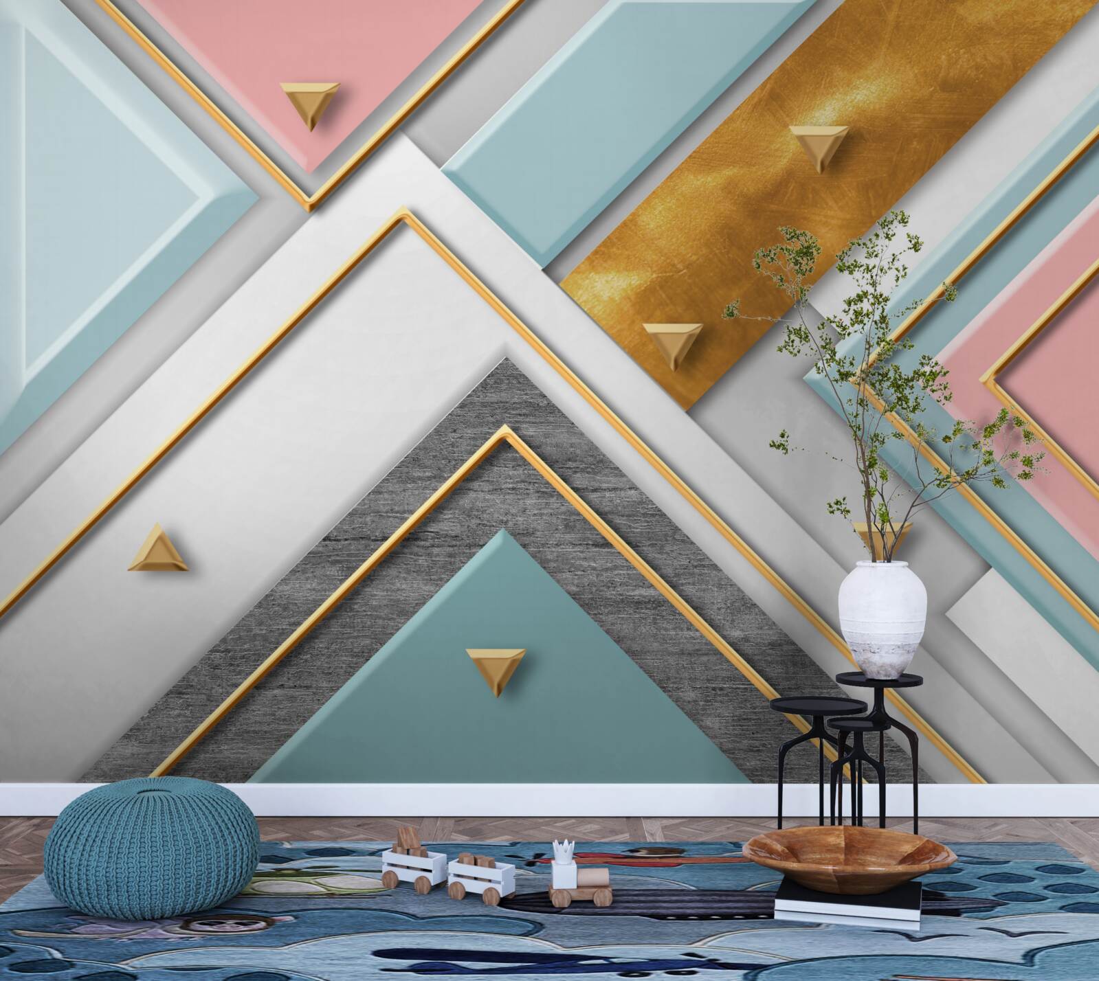 Fototapet mozaic roz delicat decorat cu aur