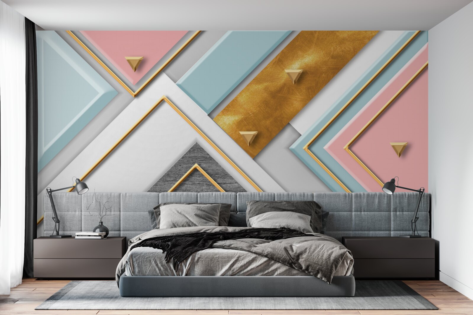 Fototapet mozaic roz delicat decorat cu aur