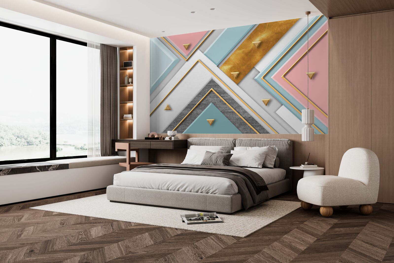 Fototapet mozaic roz delicat decorat cu aur